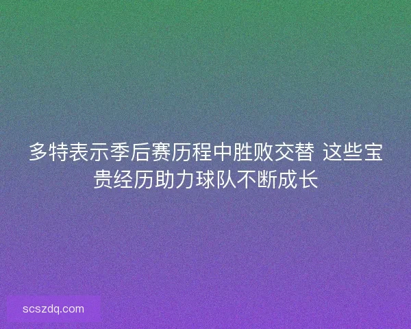 多特表示季后赛历程中胜败交替 这些宝贵经历助力球队不断成长